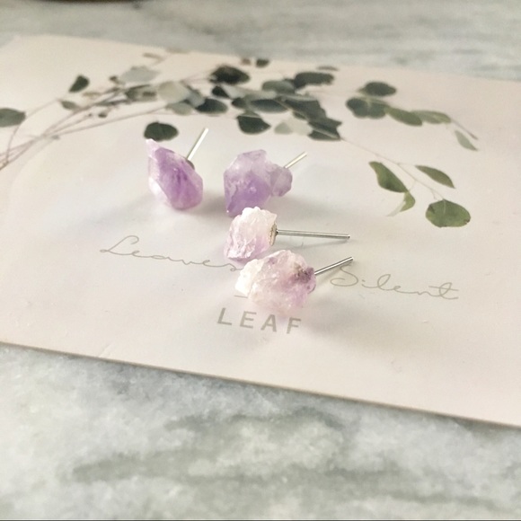 Amethyst Gemstone Crystal Raw Cut Post Earrings - Picture 8 of 8